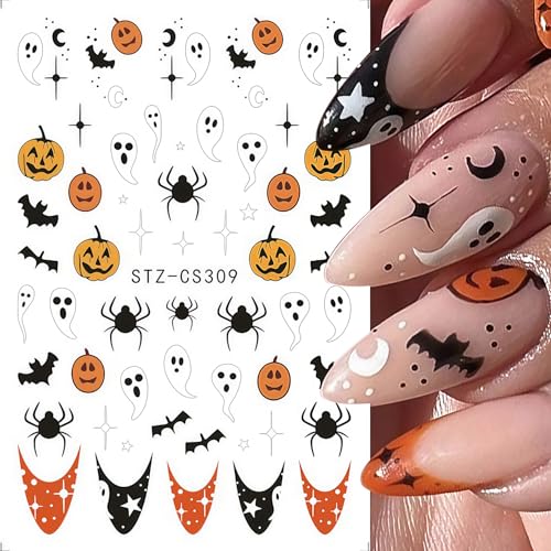 Ghost Nail Stickers for Halloween Nail Art, 6 Sheets Spooky & Floral Decals - Fall Manicure DIY Variation of THIS listing