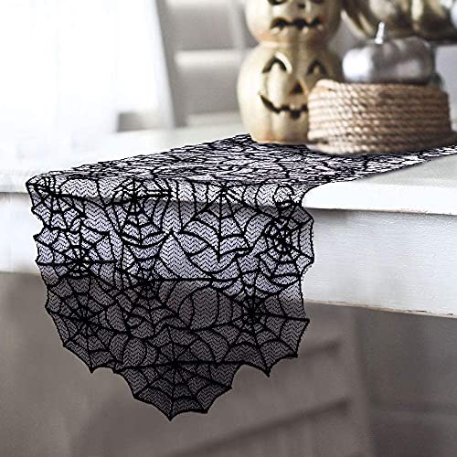 Hommtina 4-Piece Halloween Decorations Set - Tablecloth, Runner, Lace Cover & Bat Stickers