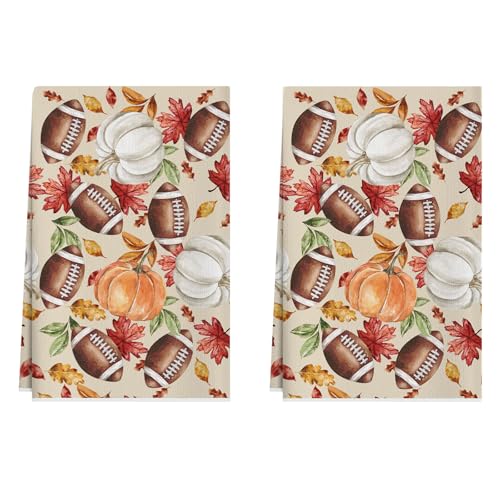 Fall Football Pumpkin Dish Towels Set of 2 - Kitchen & Home Decor
