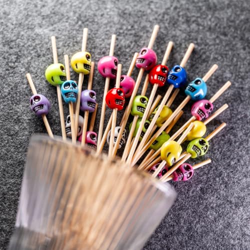 Halloween Skull Cocktail Picks - 100 Pcs Bright Color Skeleton Party Toothpicks