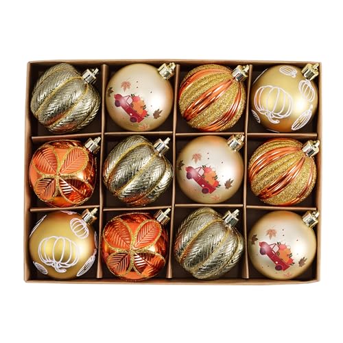 Fall Pumpkin Ornaments Set - 12 Shatterproof Harvest Tree Decorations 1.97 Inch