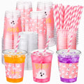 Pink Halloween Ghost Plastic Cups with Lids & Straws - 50 Pcs Party Supplies
