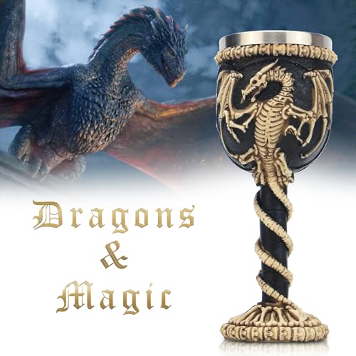 Medieval Gothic Stainless Steel Dragon Chalice Goblet - Resin Body - 7oz Variation B