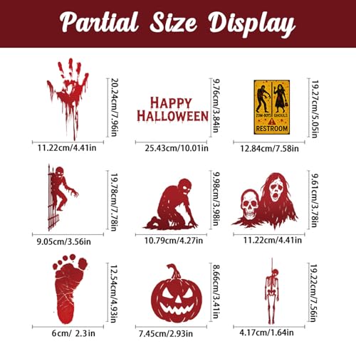 Halloween Window Clings - Bloody Handprints, Ghosts & Zombies, 119 Pcs with Bloody Footprint Variation