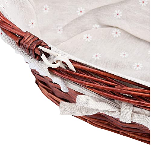 Small Wicker Picnic Basket Set with Linen Lining and Handles - Brown Willow Woven Baskets for Food and Gift Storage (2 Pieces)