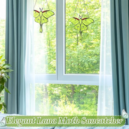 Luna Moth Stained Glass Window Hanging Set - Butterfly Decor Gifts - Variation of Luna Moth