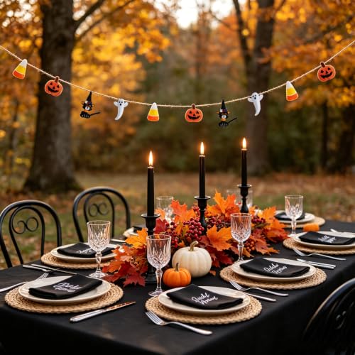 Fall Halloween Garland Decor Pumpkin Ghost Cat Wall Hanging - Orange Black White