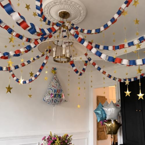 Patriotic Party Decoration Kit - Gold Stars, Streamers & Paper Chains - 492 FT