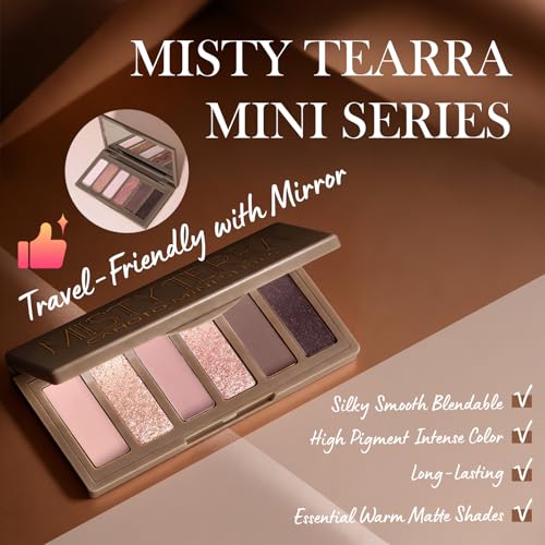 Shimmer Glitter Eyeshadow Palette - 6 Color Metallic & Sparkle Shades with Mirror