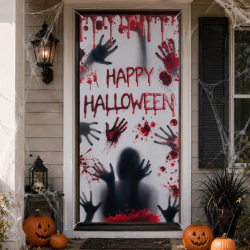Halloween Zombie Door Cover - Bloody Handprint Horror Decor, Handprint Variation