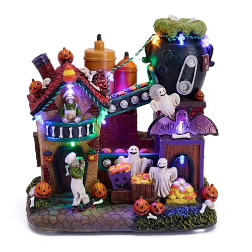 Lighted Halloween Village House with Music & LED Lights - Spooky Haunted House Decor