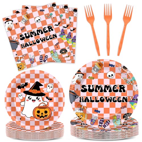96PCS Summer Halloween Hippie Party Supplies Set Plates Napkins Cutlery for 24 Guests