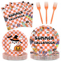 96PCS Summer Halloween Hippie Party Supplies Set Plates Napkins Cutlery for 24 Guests