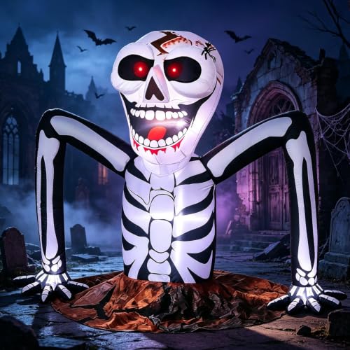 5 FT Halloween Inflatable Skeleton Rising from Ground with LED Lights - Half Skeleton Version