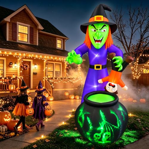 6 Ft Halloween Inflatable Witch with Child Outdoor Decor with LED Lights