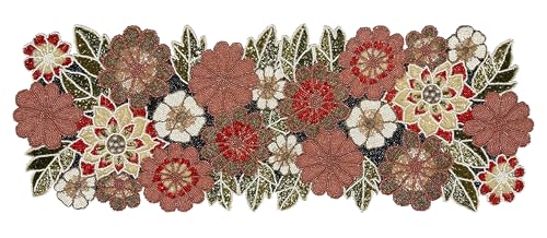 Beaded Table Runner Maroon Combo 36x13 Inch Rustic Fall Holiday Decor - Handmade
