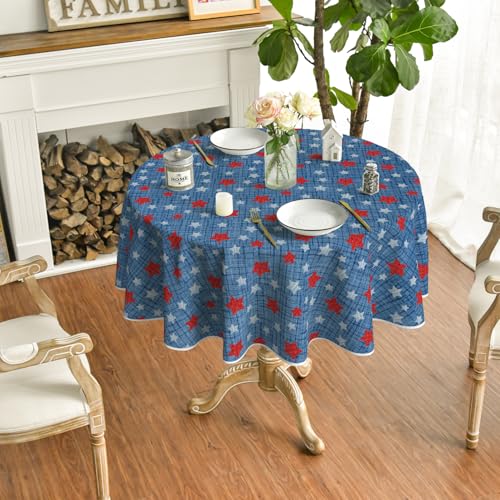 Round 4th of July Tablecloth 70 x 70 Inch Patriotic Red & Blue - Blue Variation