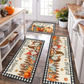 Fall Kitchen Rug Set of 3 - Gnomes, Pumpkins & Maple Leaves, Washable, Non Slip, Low Profile