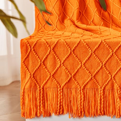 Inhand Burnt Orange Knitted Throw Blanket - 60x80 Inches for Couch & Bed - Variation of Burnt Orange / 60x80