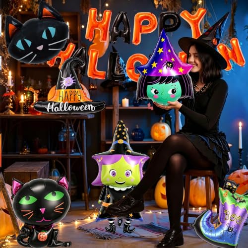 Halloween Balloons Set with Witch Hat, Cat, Boots & Witch Head - Hat Variation