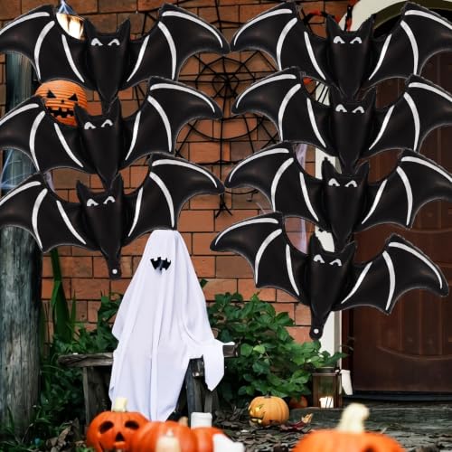 Halloween Bat Balloons Set - 8 Giant Black Foil Bats Party Decorations