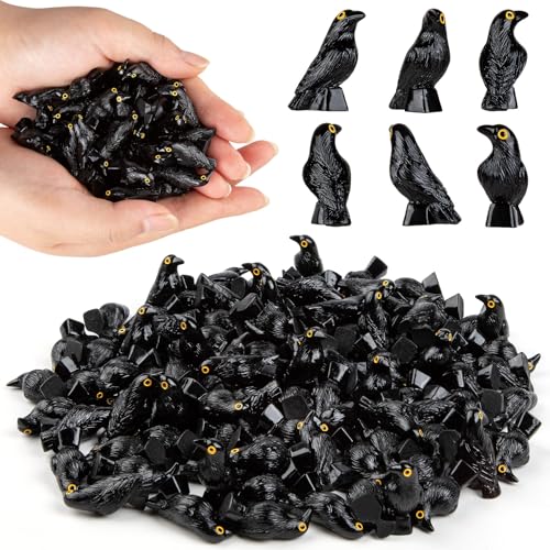 Mini Resin Crows Figurines Set - Halloween Decor, Gothic Garden & Haunted House Accessories