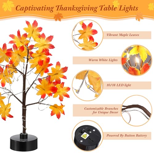 Set of 6 Lighted Maple Tree Decorations for Fall & Thanksgiving Indoor Outdoor Decor