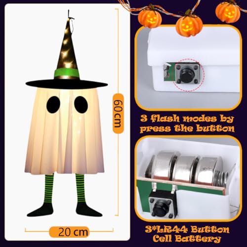 Halloween Ghost Decorations Lights Set of 3 Hanging Witch Hat Light Decor - Variation: Ghosts