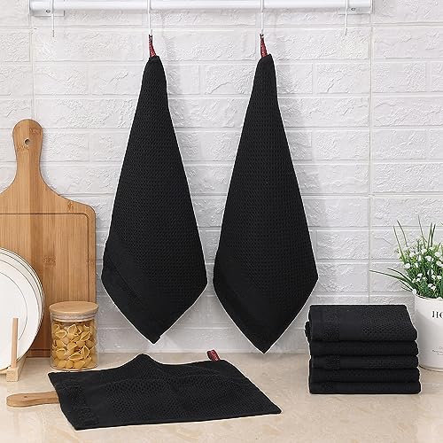 Black Cotton Dish Cloths 8 Pack - 12 x 12 Inches Kitchen Towels