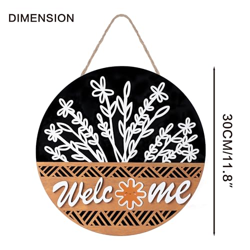 12-Inch All-Season Welcome Sign Wreath with Replaceable Plaques for Front Door Decor