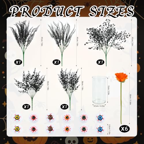 Halloween Gothic Eyeball Vase Centerpiece with Artificial Flowers - Spooky Table Decor