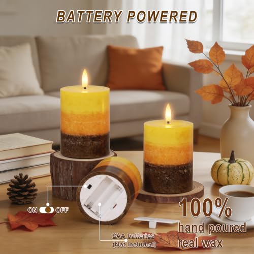 AFINETH Orange Flameless Pillar Candles Set of 3 with Remote - Fall Home Decor