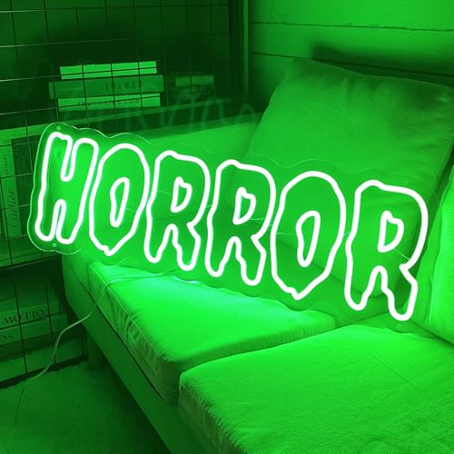 Green Horror Neon Sign - Dimmable LED Wall Light for Halloween & Gothic Decor - 16.5x5.7 Inches