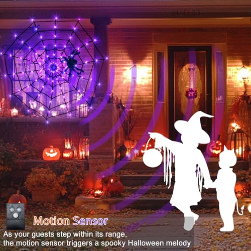 Vanthylit Halloween Spider Web Lights with Motion Sensor & Music - Purple & Orange 4FT 84LED Indoor Outdoor Decor