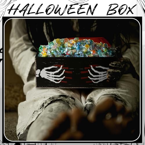 Halloween Wooden Candy Bowl - Skeleton Hand Trick or Treat Serving Dish Variation
