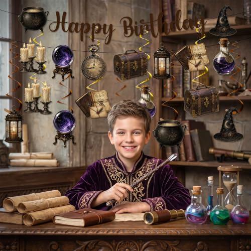 Multicolor Magical Birthday Party Decorations Banner & Hanging Swirls Set