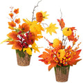 Artificial Pumpkin and Maple Leaf Fall Centerpieces Set - Orange and Red, 2 Pieces