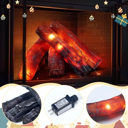 4 Pack 8.7-Inch Flameless Christmas Fireplace Log Set - Fake Fire Logs for Holiday Decor - Variation of 8.7 in / 4