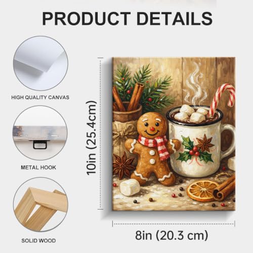 Christmas Gingerbread Man Hot Cocoa Canvas Wall Art with Variation Coca