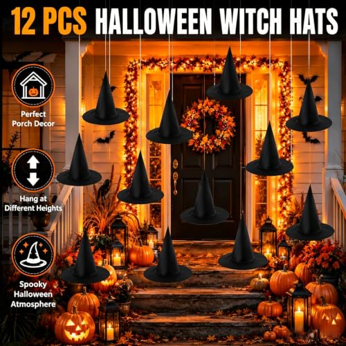 Halloween Hanging Witch Hat Decorations, 12 Pack Floating Witch Hats