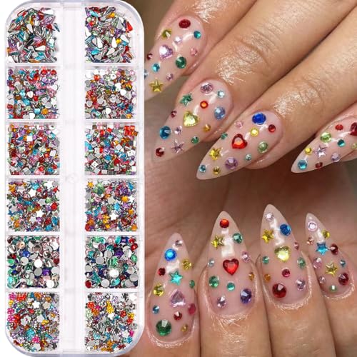 BMKKOT Colorful Rhinestones Nail Charms - Orange 12-Grid 3D Nail Art Gems