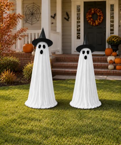 Lighted Halloween Ghost Decorations with Remote & Timer - White, 2 Pack
