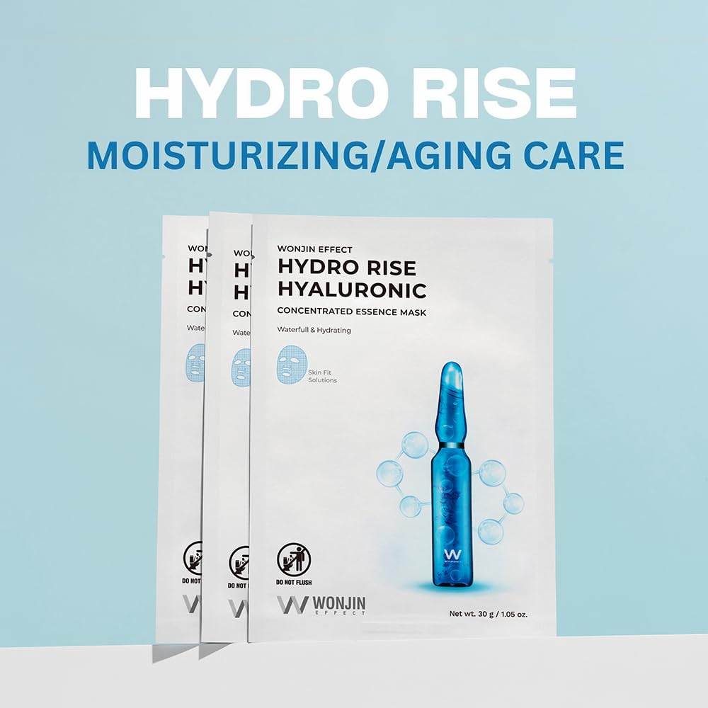 Wonjin Effect HYDRO RISE HYALURONIC MASK 1.05 fl Oz*10 pieces, Hydrating, Moisturizing, Skin Elasticity, Wrinkle Care, Hyaluronic Acid, Aquaxyl, Skin Barrier, Mask Sheet
