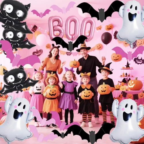 Halloween Pink Boo Balloons & Bat Decorations Party Supplies