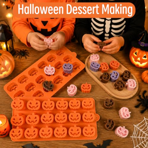 Halloween Pumpkin Mold 2 Pack Small Silicone Chocolate Gummy Candy Molds - Ghost Face Design