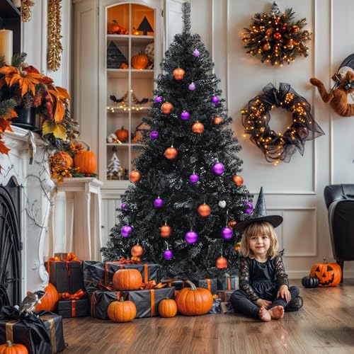 Black Artificial Christmas Tree 6ft with 818 Tips - Holiday Decor