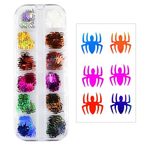 Halloween Nail Art Sequins Set - 3 Boxes 3D Holographic Spider Pumpkin Ghost Skull Style-03