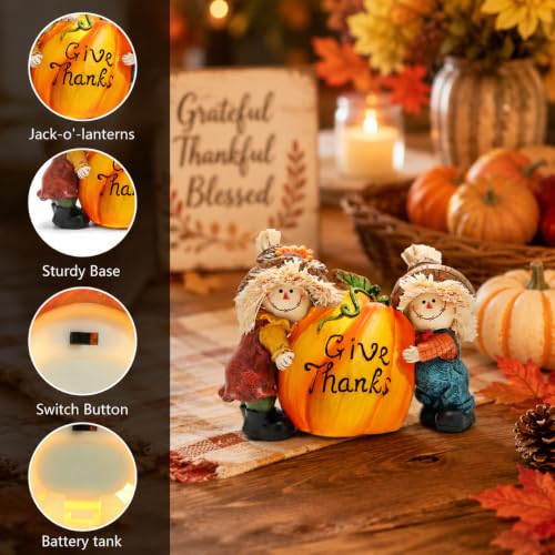 Thanksgiving Decor Pumpkin with Scarecrows - Resin Fall Home Decorations
