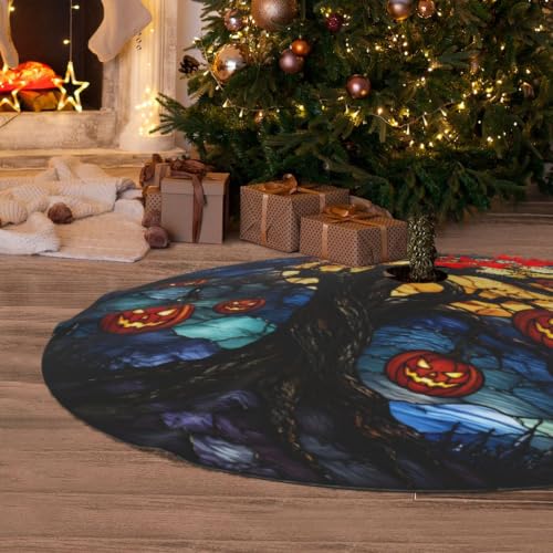 36-Inch Halloween Pumpkin Tree Skirt Fall Decor Carpet Mat for Xmas & Party