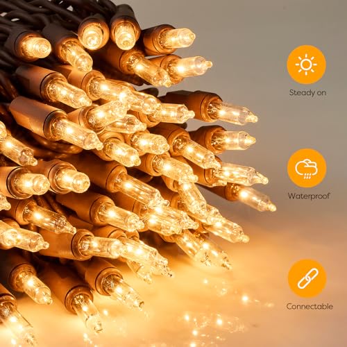 Warm White Christmas Lights with Brown Wire - 100 Count, 21ft, Connectable